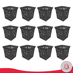 Kit com 12 Cesto Multiuso Quadrado Preto