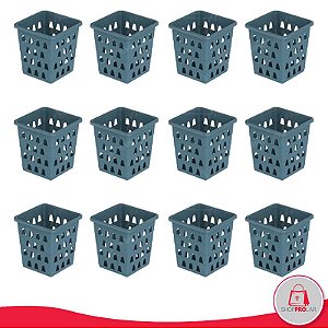 Kit com 12 Cesto Multiuso Quadrado Azul