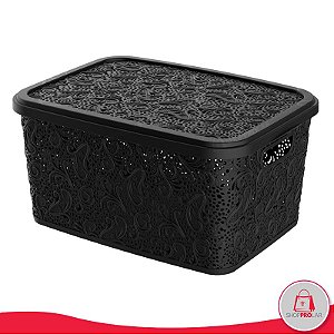 Caixa Organizadora Com Tampa - Linha Floral - 10 litros - Preto