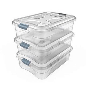 Kit 3 Caixas organizadoras - Linha Transparente - 28 Litros com travas