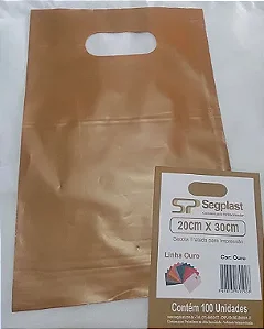 SACOLA 20X30 COR OURO ALÇA VAZADA C/100 UNIDADES