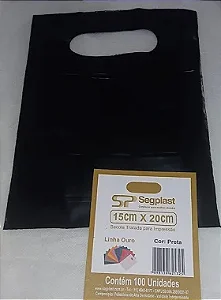 SACOLA 15X20 COR PRETA ALCA VAZADA C/100 UNIDADES