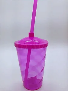 COPO FEST ACRILICO 400ML COM TAMPA E CANUDO ROSA FLUOR