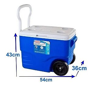 CAIXA TERMICA COLEMAN 38LT AZUL ROYAL COM 2 RODINHAS