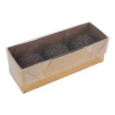 CAIXA KRAFT TAMPA TRANSP 3 DOCES C/10 UND 4X12X4CM
