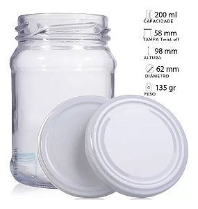 KIT 24 POTE AZ 100 200ML COM TAMPA 58 BRANCA