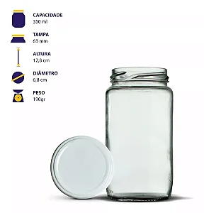 KIT 24 POTE AZ 200 BAIXO 350 ML C/ TAMPA 63 BRANCA