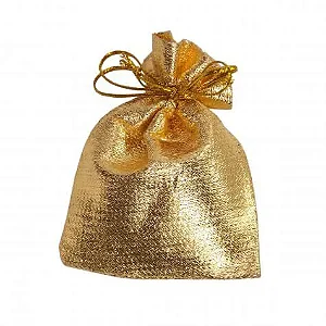 SACO FIBRA METALIZADO DOURADO 13X18CM PACOTE C/10 UNIDADES