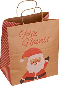 SACOLA ECO KRAFT FELIZ NATAL 32X28X18CM PCT C/10 UND