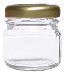 POTE MINIATURA GELEINHA 40ML C/TAMPA 38MM PLÁSTICA DOURADA C/5 UND