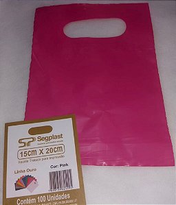 SACOLA 15X20 PINK ALÇA VAZADA C/100 UND