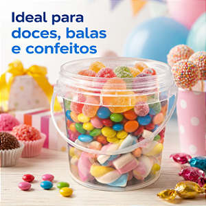 BALDE PLASTICO C/LACRE REDONDO 220ML COM TAMPA 100 UNIDADES