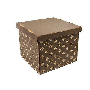 CAIXA PAP QUADRADA DECORADA MARROM N.6 25X25X22