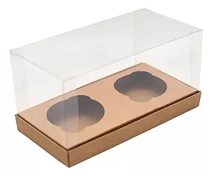 CAIXA KRAFT TAMPA TRANSPARENTE 2 CUPCAKES 10 UND