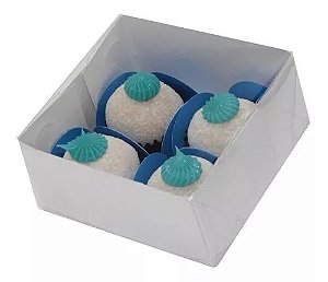 CAIXA FUNDO BRANCO BASIC 4 DOCES TAMPA TRANSPARENTE PCT C/10 UND