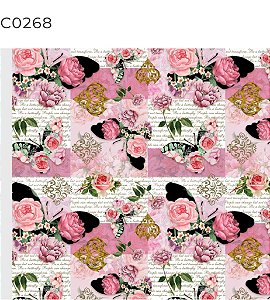 BOBINA 40CM FLORAL BORBOLETA/ROSAS 268