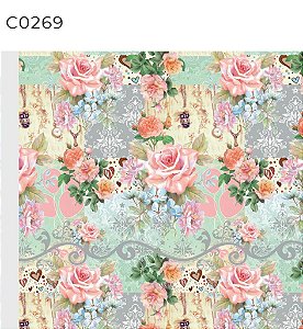 BOBINA 40CM FLORAL ROSAS FLOR AZUL 269