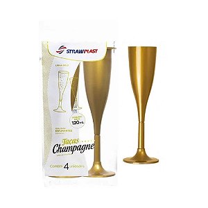 TACA ACRILICA CHAMPAGNE DOURADA 120ML C/4 UND
