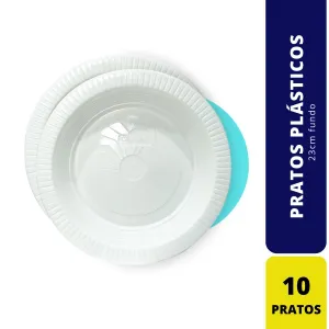 PRATO 23CM FUNDO BRANCO PACOTE C/10 UNIDADES