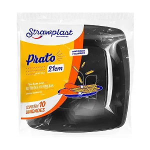 PRATO ACRILICO 21CM PRETO QUAD C/10