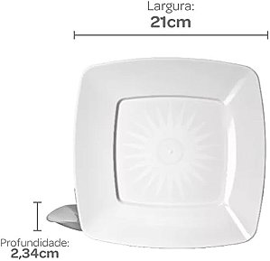 PRATO ACRILICO 21CM BRANCO QUADRADO COM 10 UNIDADES