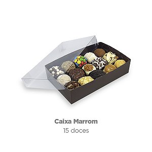 CAIXA VISOR ACETATO FDO MARROM 15 DOCES C/10 - 17 x10,7x 4cm