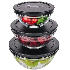 JOGO 3 POTES VIDRO TPA PLASTICA SAFIRA (200, 400 E 550ML) TAMPA PRETA