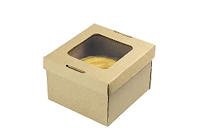 CAIXA KRAFT C/VISOR P/ BOLOS CASEIROS 21,5X21,5X12CM