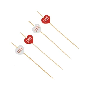 PALITO EM BAMBU P/ PETISCOS CORACAO ESCRITO LOVE 12 CM