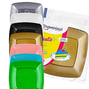 PRATO ACRIL 15CM ROXO QUADRADO 10 UNIDADES