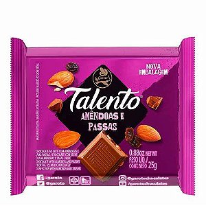 CHOCOLATE GAROTO TALENTO AMENDOAS E PASSAS 25G