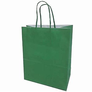 SACOLA PAPEL VERDE ESCURO PP 18X22X9 C/10