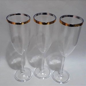 TACA CHAMPAGNE TRANSP BORDA DOURADA 180ML