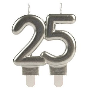 VELA NUMERO 25 COR PRATA