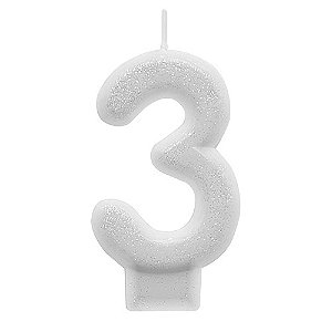 VELA COM GLITTER COR BRANCA NUMERO 3
