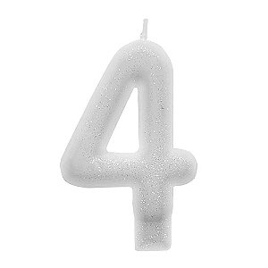 VELA COM GLITTER COR BRANCA NUMERO 4