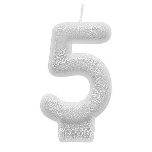VELA COM GLITTER COR BRANCA NUMERO 5