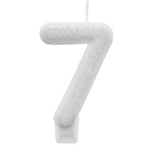 VELA COM GLITTER COR BRANCA NUMERO 7