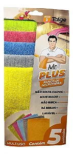 KIT PANO MICROFIBRA MULTIUSO MR PLUS 30X38CM TALGE PCT C/5 UNIDADES