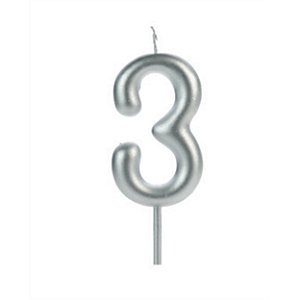 VELA BIG METALIZADA PRATA NUMERO 3
