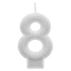 VELA COM GLITTER COR BRANCA NUMERO 8