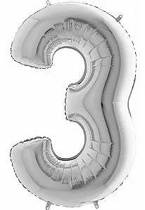 BALAO METALIZADO PRATA 45CM N.3