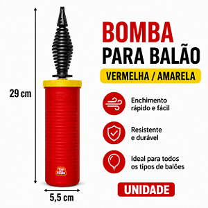 BOMBA PARA ENCHER BALAO MANUAL VERMELHA/AMARELA UNIDADE