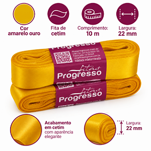 FITA CETIM AMARELO OURO 10M X 22MM 1 UNIDADE PROGRESSO