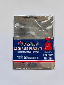 SACO PRESENTE 10X14 PRATA METAL C/50