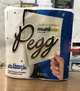 PAPEL TOALHA FOLHA DUPLA PEGG 20X22CM 2 ROLOS C/50 PAPEIS
