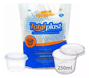 KIT POTE REDONDO C/ TAMPA 250ML C/24 UNIDADES
