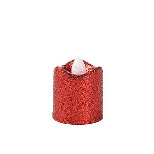 VELA PLASTICA VERMELHA COM GLITTER DE LED