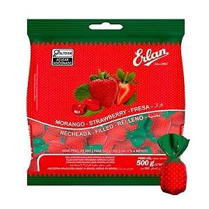 BALA DURA RECHEADA MORANGO 500G