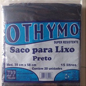 SACO LIXO PRETO 15 LITROS C/20 UNIDADES 39X58